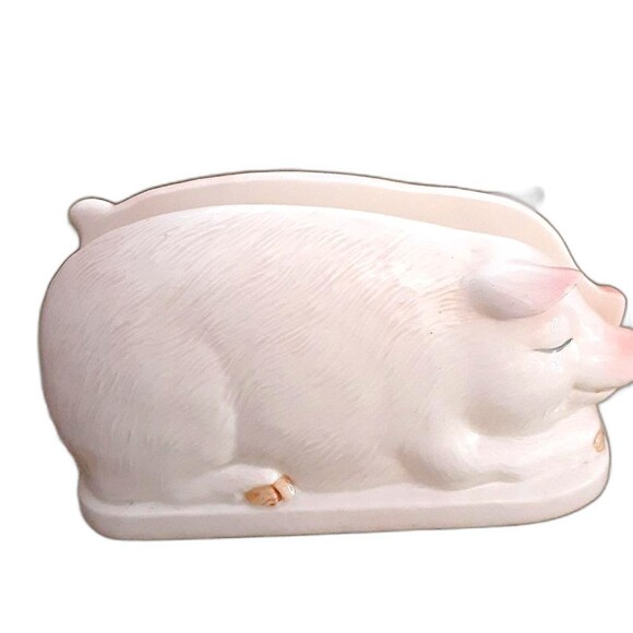 Otagiri Ceramic Pig & Piglets Napkin Holder vintage pink - Picture 2 of 8